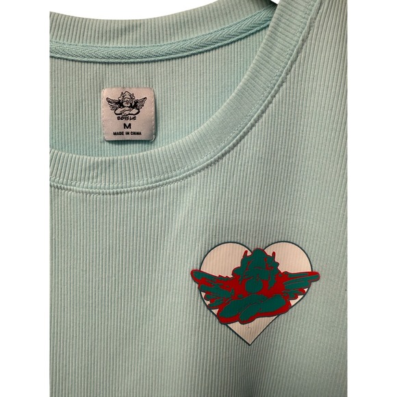 Boys Lie Read Receipts Crop Rib Graphic T-Shirt Blue Womens Size M Casual - Picture 5 of 8